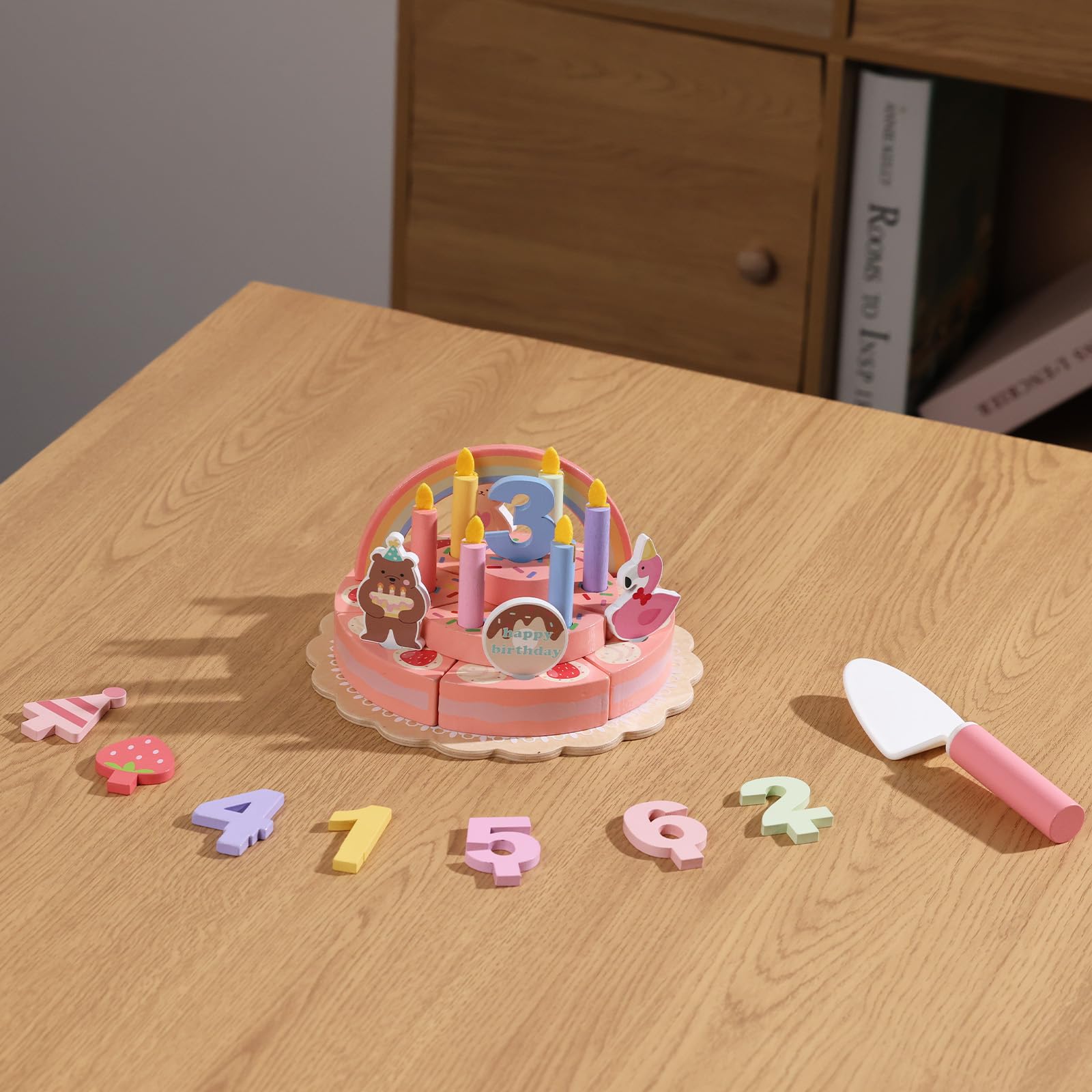 GAGAKU Wooden Birthday Cake Toy – 3-Tier Pretend Play Set for Toddlers