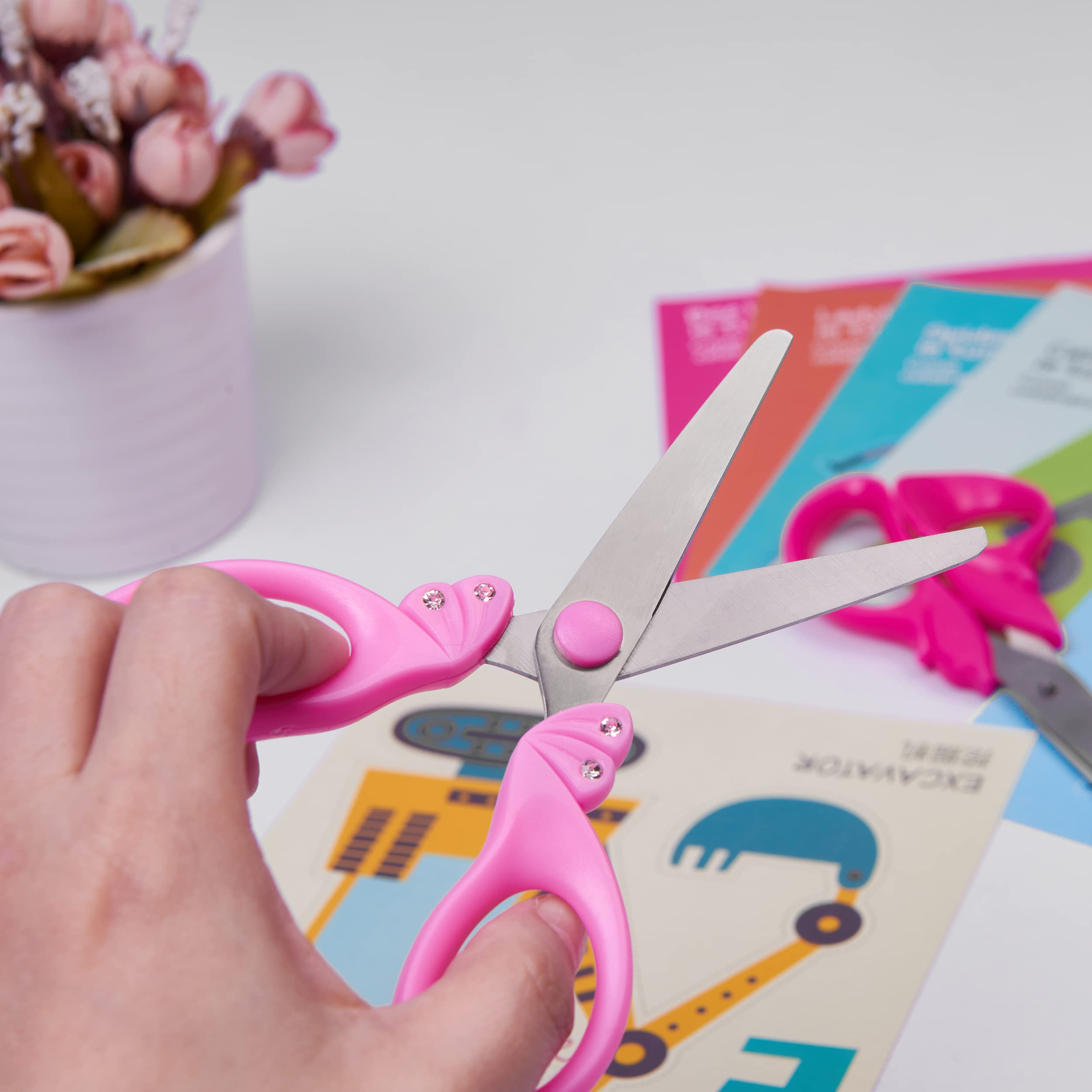 GAIFONGRE 5-Inch Kids Safety Scissors for Girls – Blunt Tip, Rounded Edge, Ergonomic Handles (Set of 3, Pink Blue)