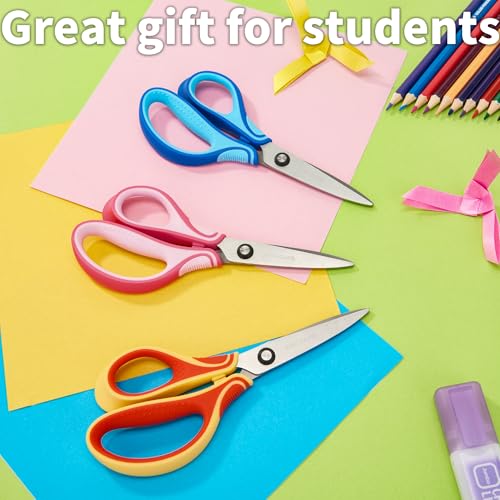 GAIFONGRE 7-Inch Left-Handed Scissors 3-Pack for Kids Ages 8-16 – Pointed Tip Stainless Steel with Soft Grip