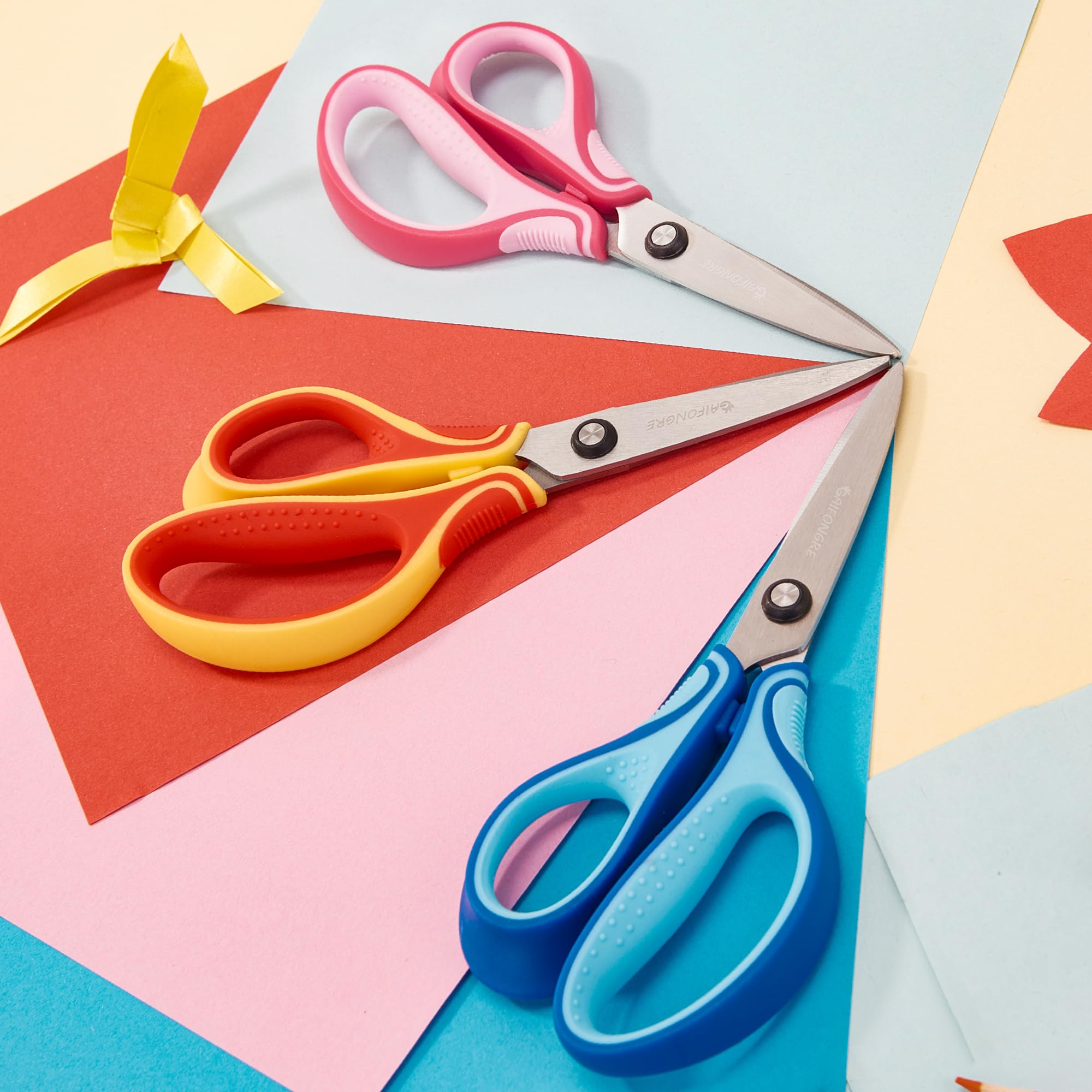 GAIFONGRE 7-Inch Left-Handed Scissors 3-Pack for Kids Ages 8-16 – Pointed Tip Stainless Steel with Soft Grip