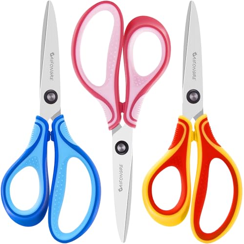 GAIFONGRE 7-Inch Left-Handed Scissors 3-Pack for Kids Ages 8-16 – Pointed Tip Stainless Steel with Soft Grip