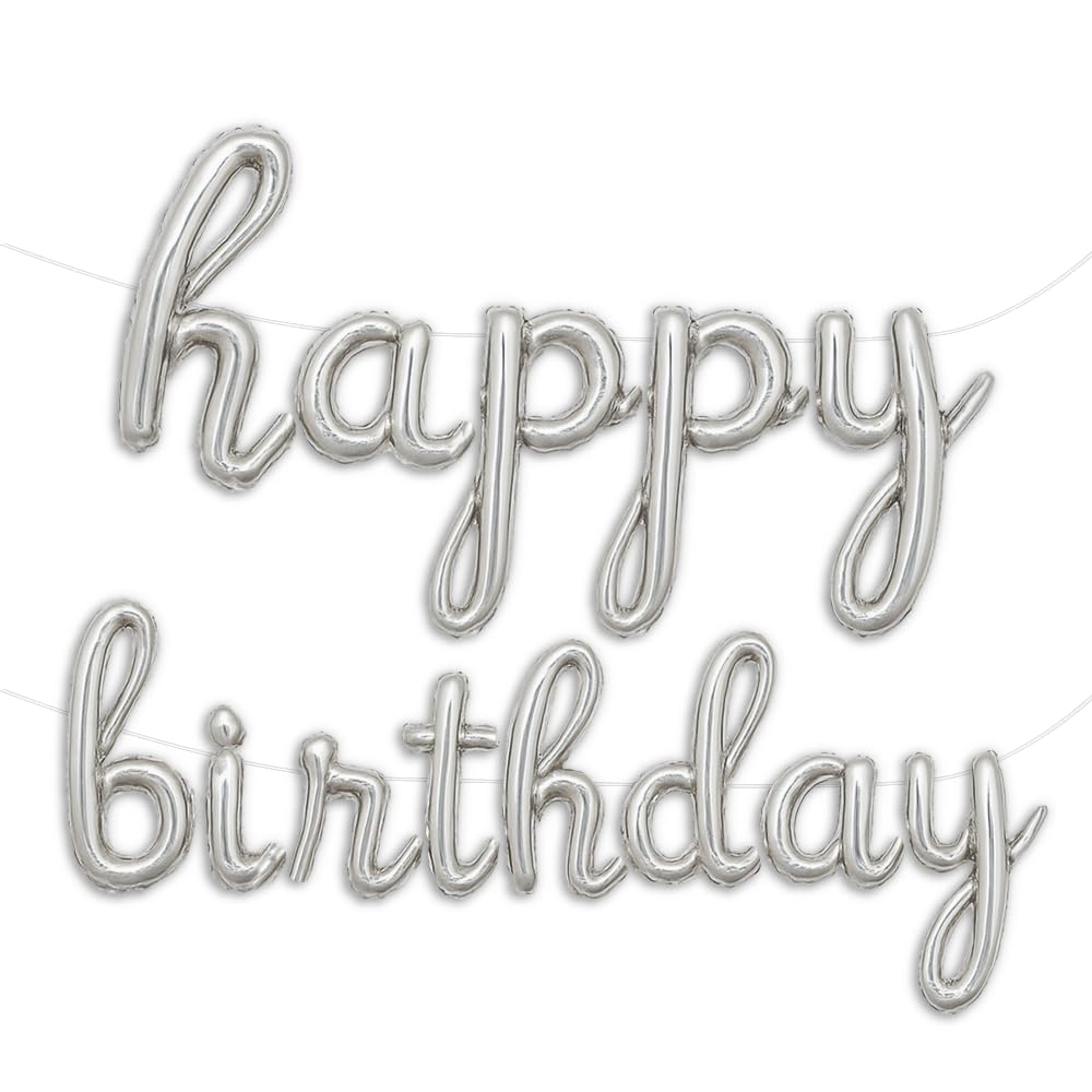 Gala Supplies Silver Foil Happy Birthday Banner – 15-Piece Cursive Letter Set