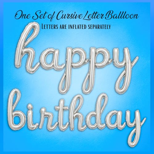 Gala Supplies Silver Foil Happy Birthday Banner – 15-Piece Cursive Letter Set