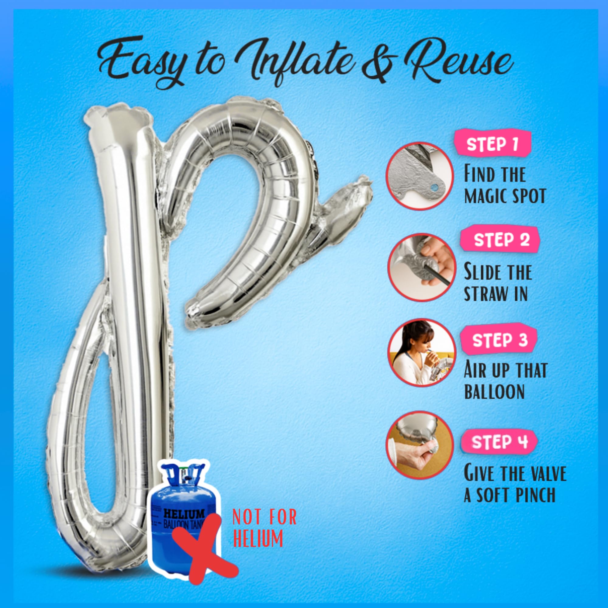 Gala Supplies Silver Foil Happy Birthday Banner – 15-Piece Cursive Letter Set