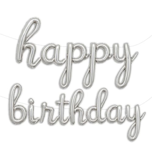 Gala Supplies Silver Foil Happy Birthday Banner – 15-Piece Cursive Letter Set