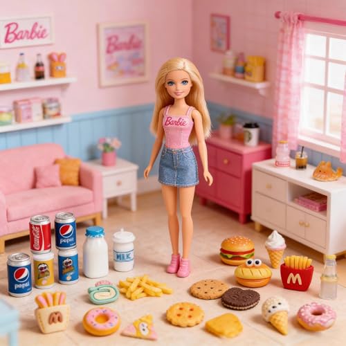 GALAOMA 100-Piece Miniature Food and Drink Set for 1/12 Dollhouse - Resin Soda Cans, Cakes, Ice Cream, and More