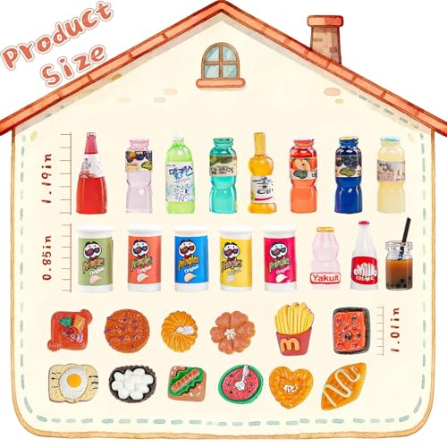 GALAOMA 100-Piece Miniature Food and Drink Set for 1/12 Dollhouse - Resin Soda Cans, Cakes, Ice Cream, and More