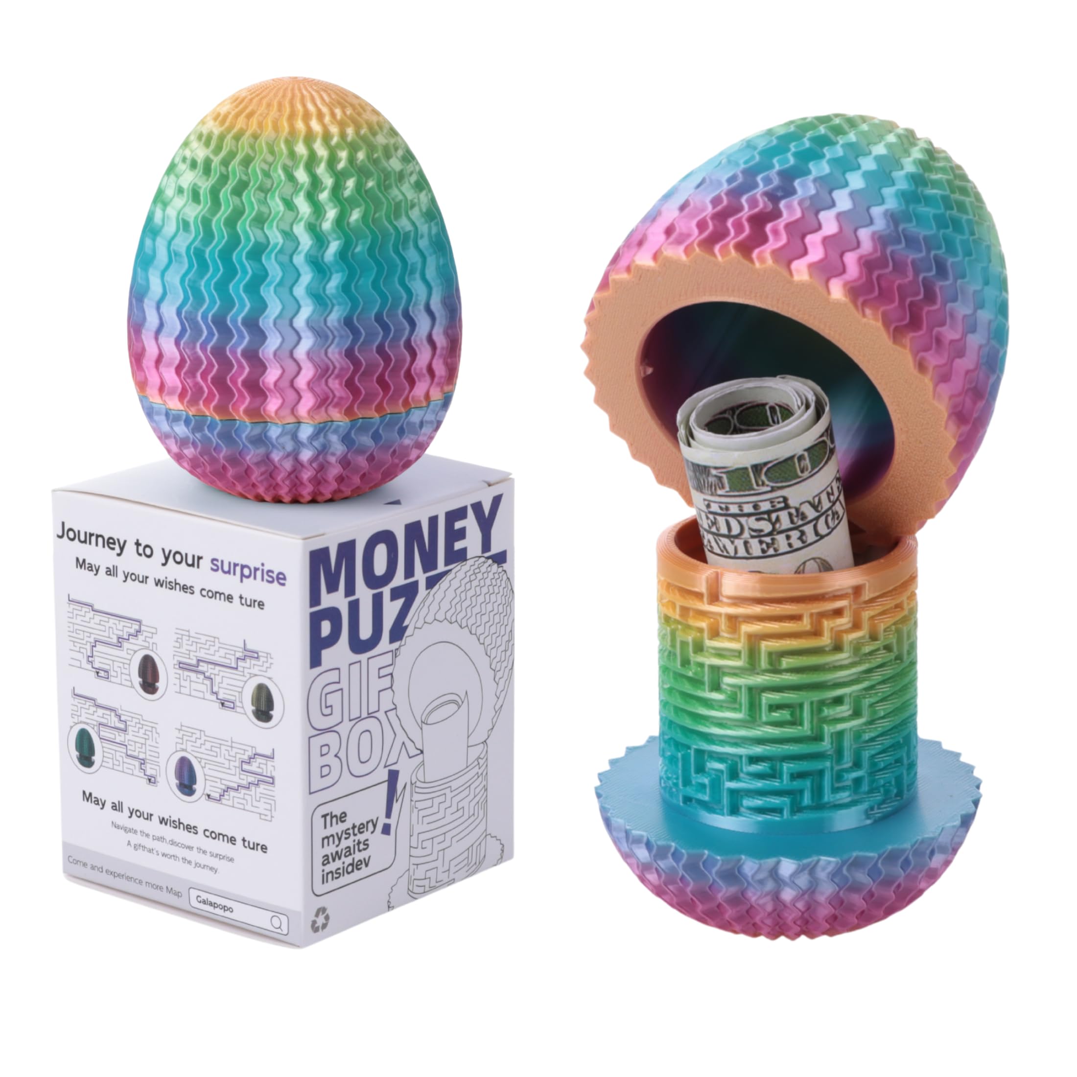 Galapopo Maze Egg Money Puzzle Gift Box: 4 Unique Internal Designs, Secret Cash Holder, Brain Teaser Toy