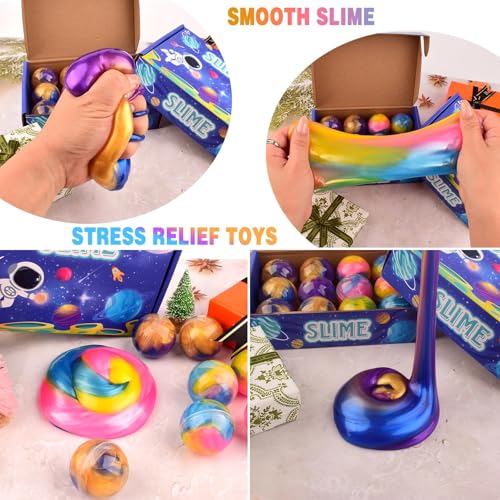 Galaxy Slime Balls 12 Pack – Non-Sticky Soft Slime Kit for Party Favors, Classroom Prizes, Stocking Stuffers by WUJYLY