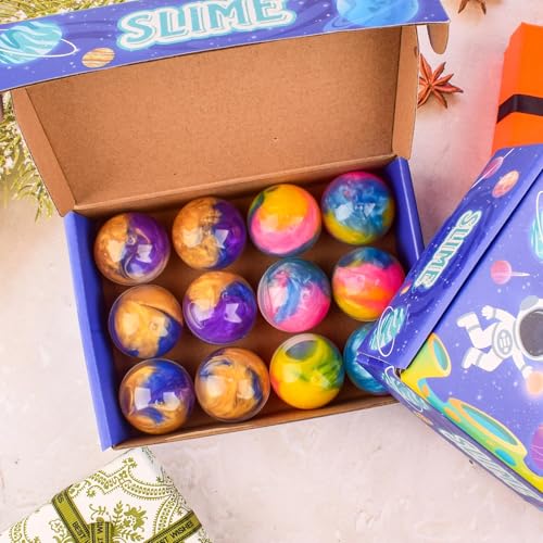 Galaxy Slime Balls 12 Pack – Non-Sticky Soft Slime Kit for Party Favors, Classroom Prizes, Stocking Stuffers by WUJYLY