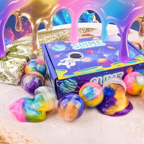 Galaxy Slime Balls 12 Pack – Non-Sticky Soft Slime Kit for Party Favors, Classroom Prizes, Stocking Stuffers by WUJYLY