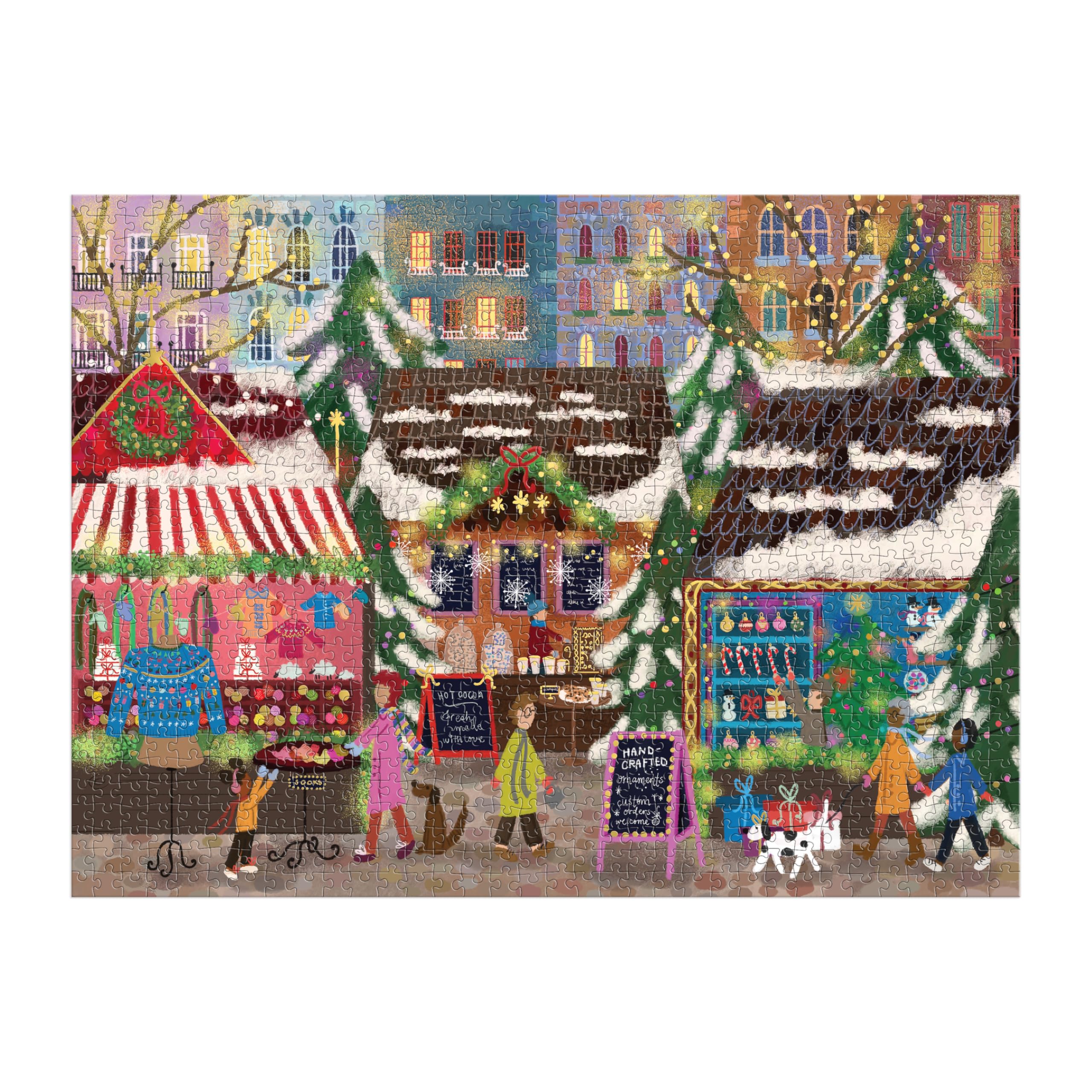 Galison Merry Market 1000 Piece Foil Jigsaw Puzzle – Winter Holiday Scene with Gold Accents