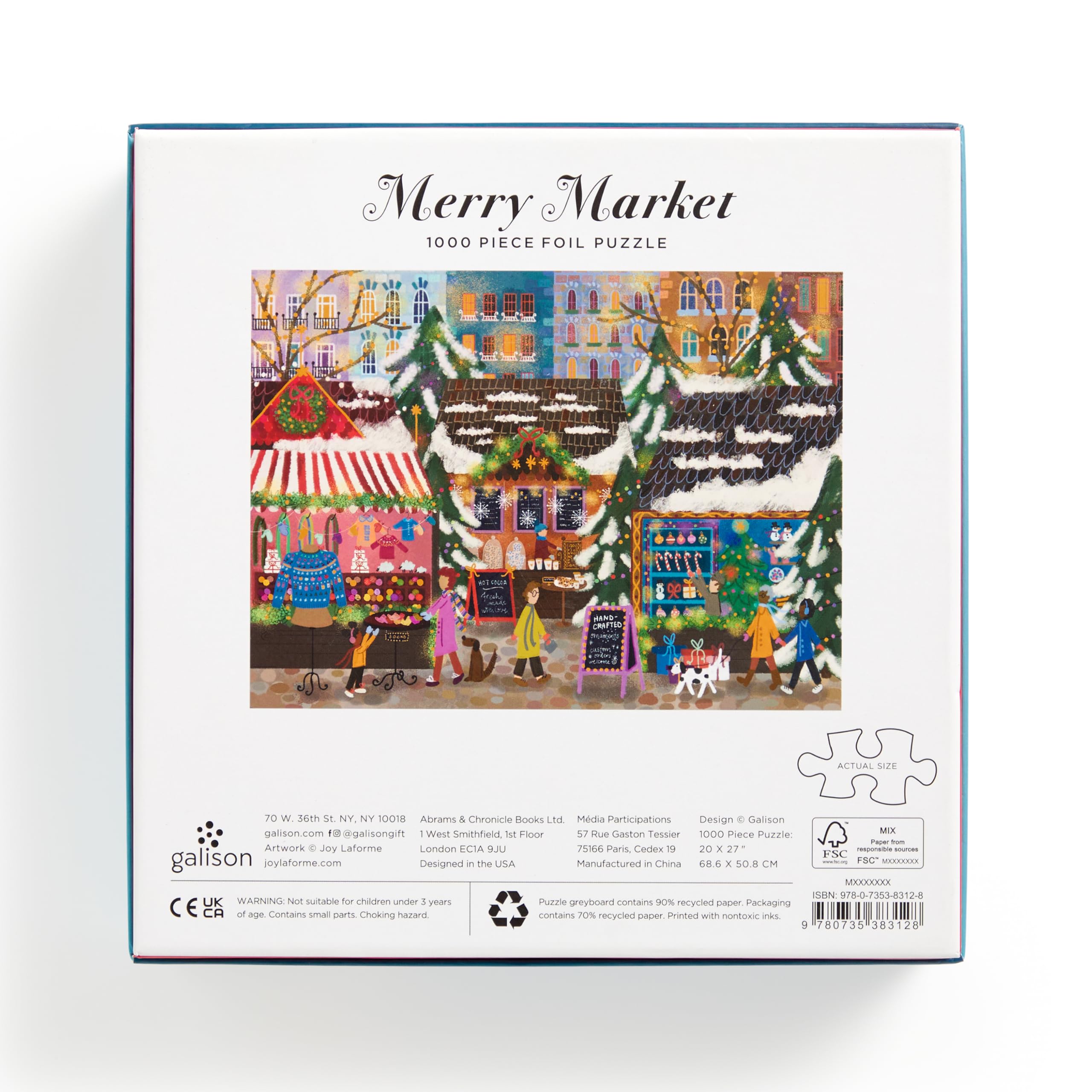 Galison Merry Market 1000 Piece Foil Jigsaw Puzzle – Winter Holiday Scene with Gold Accents