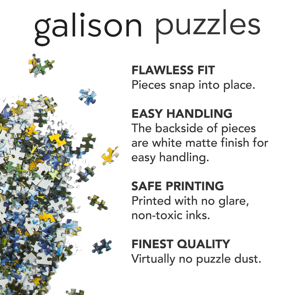 Galison Merry Market 1000 Piece Foil Jigsaw Puzzle – Winter Holiday Scene with Gold Accents
