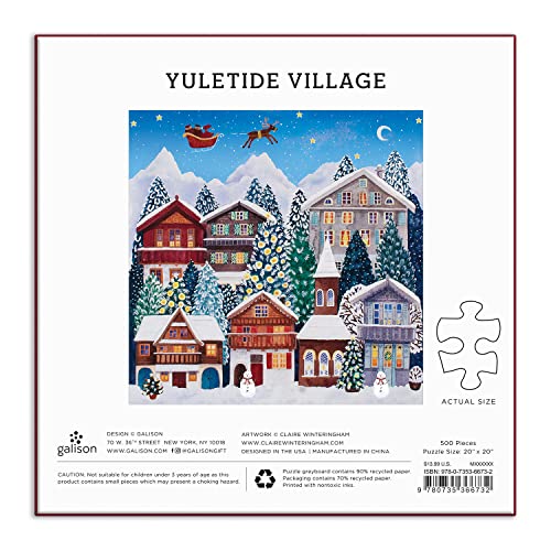 Galison Yuletide Village 500-Piece Jigsaw Puzzle – Festive Winter Scene, 20 x 20 Inches