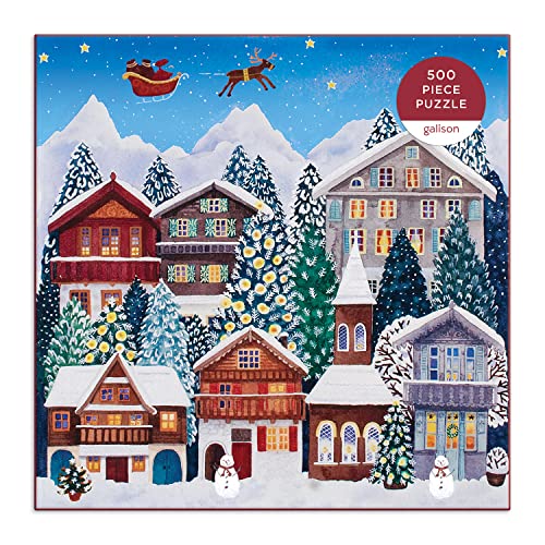 Galison Yuletide Village 500-Piece Jigsaw Puzzle – Festive Winter Scene, 20 x 20 Inches