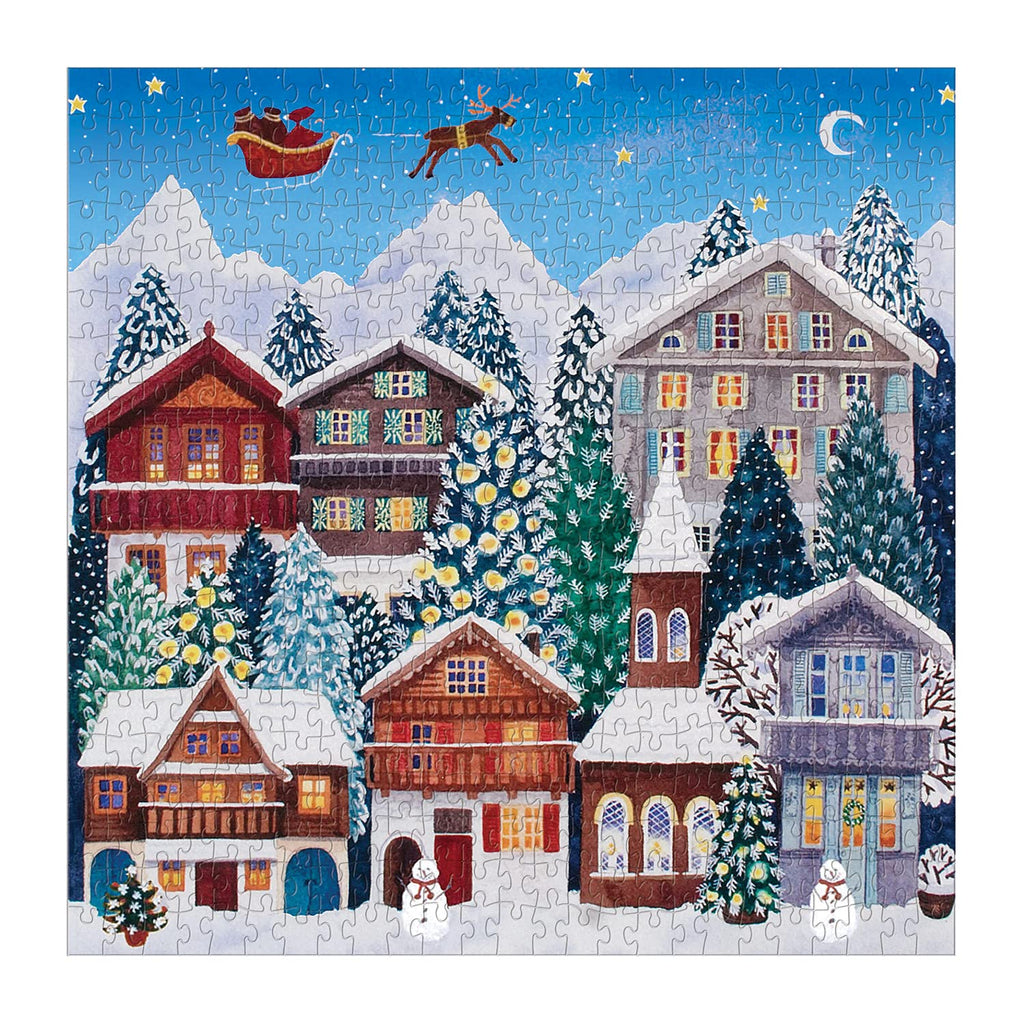 Galison Yuletide Village 500-Piece Jigsaw Puzzle – Festive Winter Scene, 20 x 20 Inches