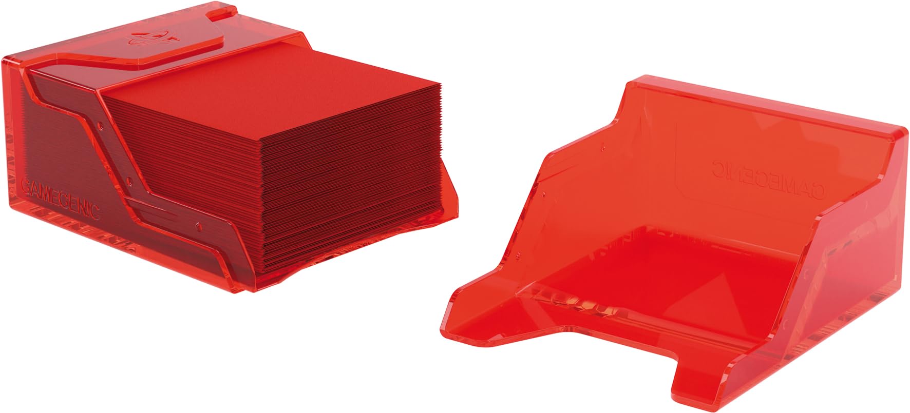 Gamegenic Bastion 50+ XL Deck Box (Red) – Secure, See-Through Card Storage for 50+ Double-Sleeved Cards