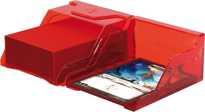Gamegenic Bastion 50+ XL Deck Box (Red) – Secure, See-Through Card Storage for 50+ Double-Sleeved Cards