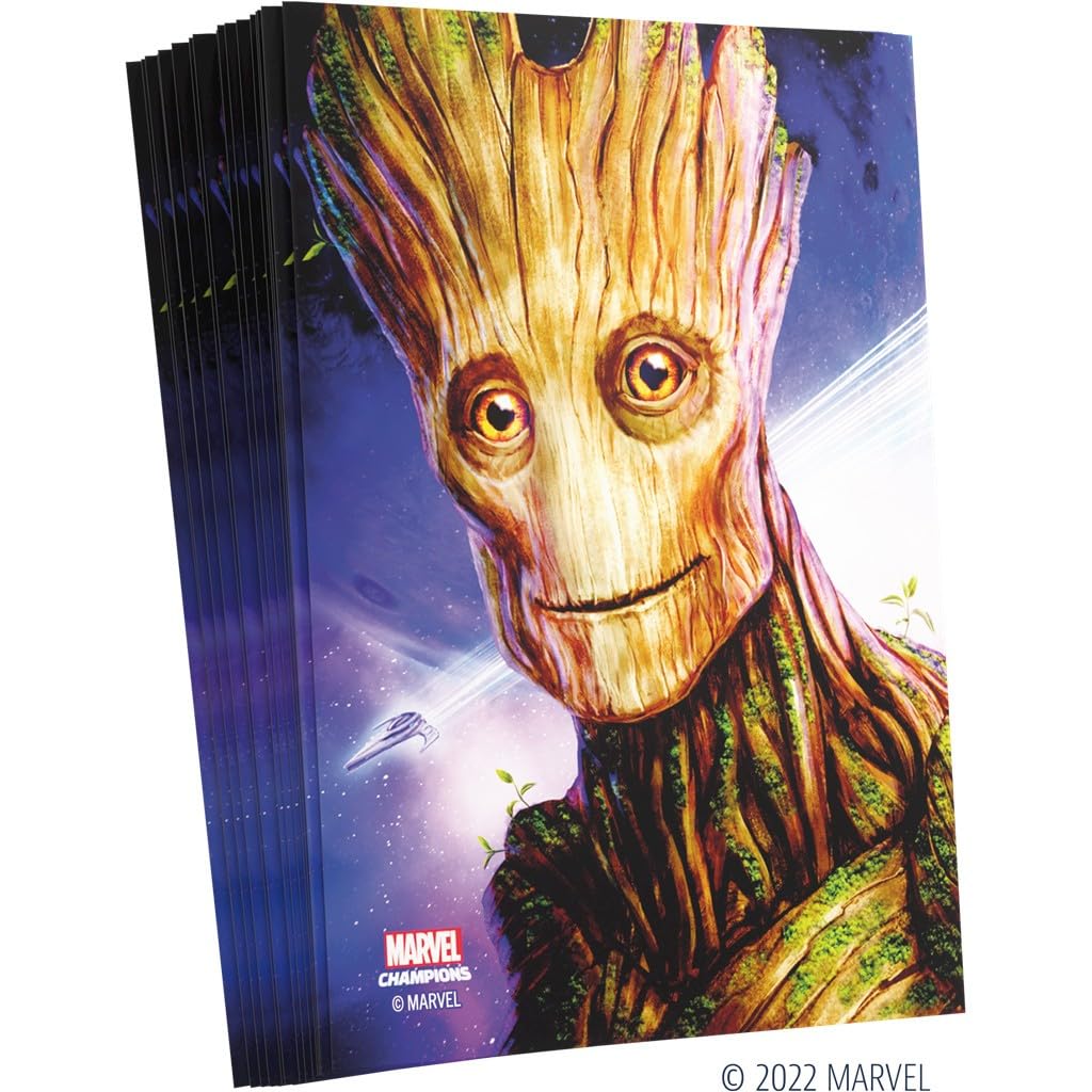 Gamegenic Marvel Champions Groot Fine Art Sleeves – 50 Standard-Size Card Sleeves with Clear Bonus Sleeve