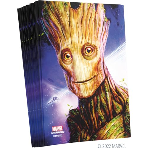Gamegenic Marvel Champions Groot Fine Art Sleeves – 50 Standard-Size Card Sleeves with Clear Bonus Sleeve