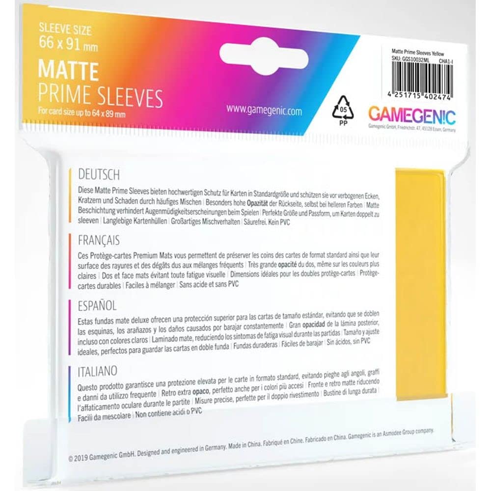 Gamegenic Matte Prime Card Sleeves (100 Pack) – 66x91 mm Yellow Sleeves for TCG and LCG Games
