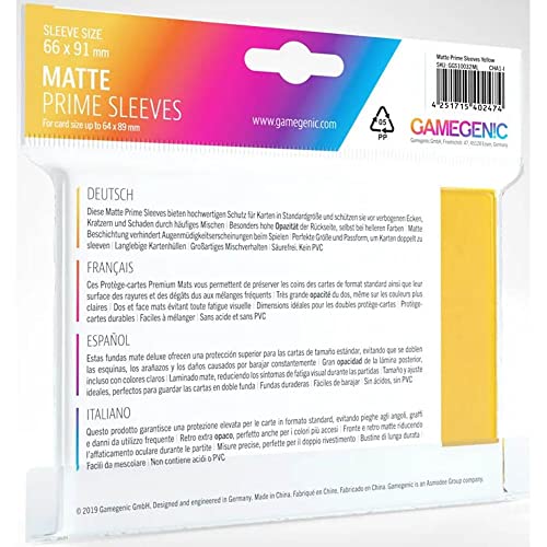 Gamegenic Matte Prime Card Sleeves (100 Pack) – 66x91 mm Yellow Sleeves for TCG and LCG Games