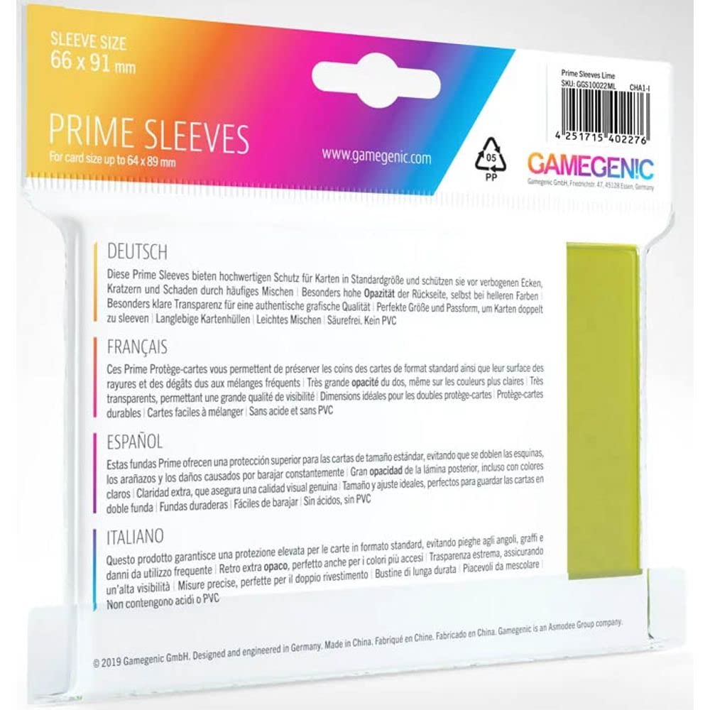 Gamegenic Prime Sleeves Lime: 100 Pack Card Sleeves for Double-Sleeving