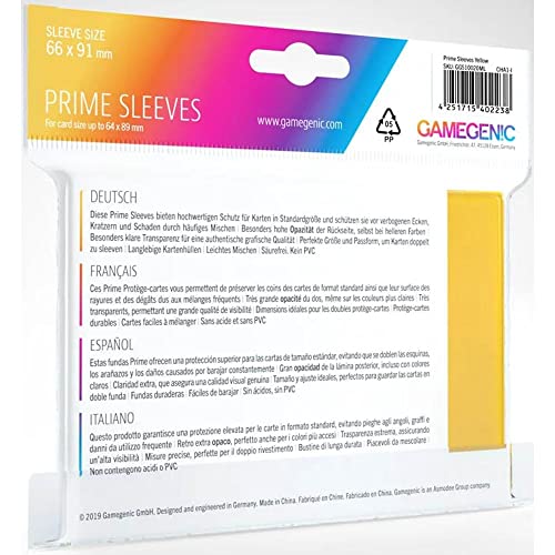 Gamegenic Prime Sleeves Yellow (100 Pack) - Matte Finish, Acid-Free Card Protection