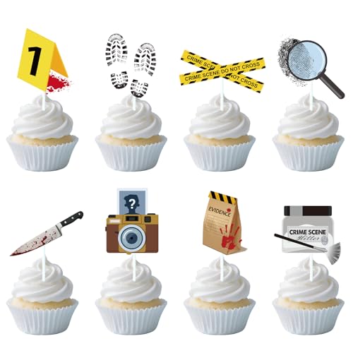 Gameza Detective Party Cupcake Toppers – 48 Piece Set for Mystery & Crime Scene Themes
