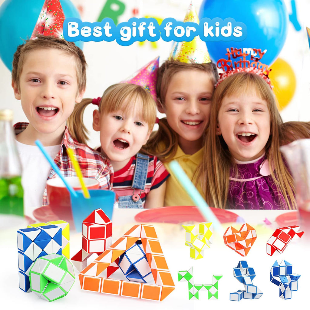 Ganowo 18-Pack Fidget Snake Cubes - Yellow Mini Twist Puzzle Toys for Kids, Party Favors & Stocking Stuffers