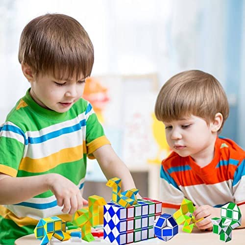 Ganowo 18-Pack Fidget Snake Cubes - Yellow Mini Twist Puzzle Toys for Kids, Party Favors & Stocking Stuffers