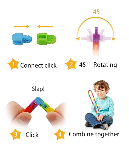 Ganowo 18 Pack Rainbow Wacky Tracks – Snap Click Fidget Toys for Stress Relief and Focus, Party Favors for Kids and Adults