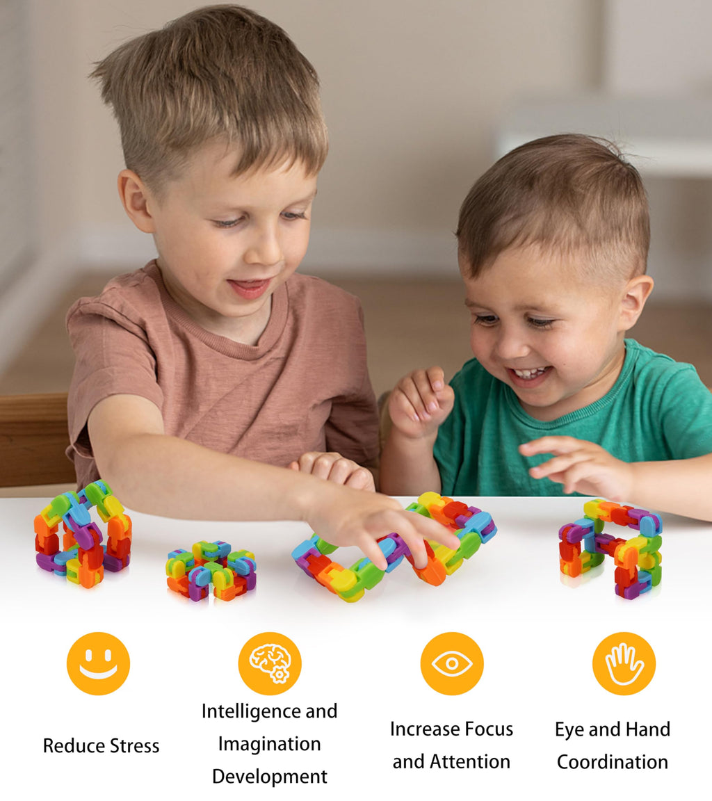Ganowo 18 Pack Rainbow Wacky Tracks – Snap Click Fidget Toys for Stress Relief and Focus, Party Favors for Kids and Adults