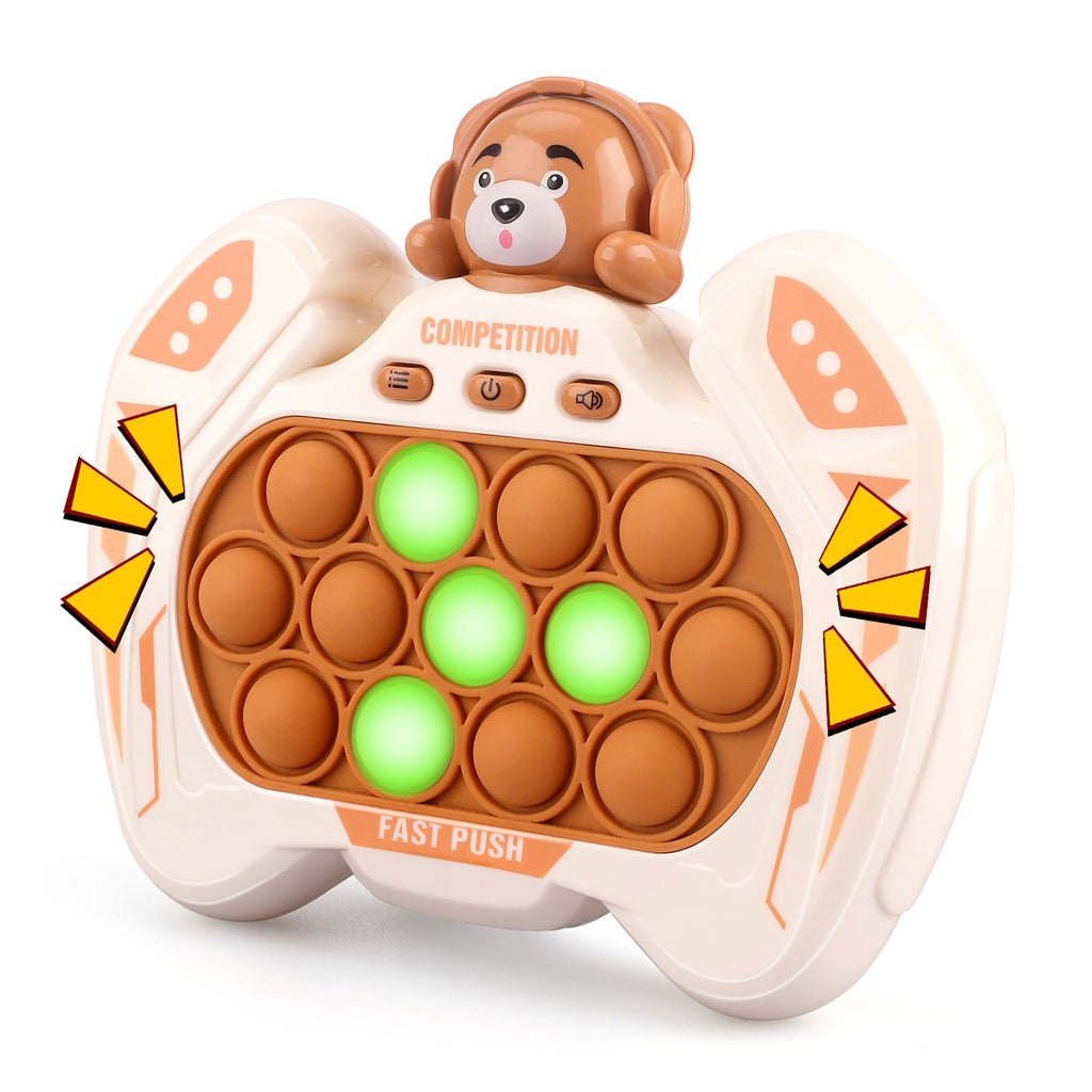 GAPER GO Brown Bear Fast Push Pop Fidget Toy – Handheld Light-Up Game for Kids Ages 3-12