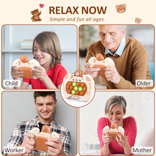 GAPER GO Brown Bear Fast Push Pop Fidget Toy – Handheld Light-Up Game for Kids Ages 3-12