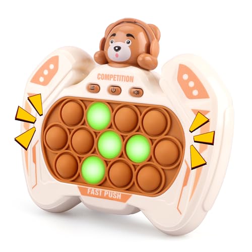 GAPER GO Brown Bear Fast Push Pop Fidget Toy – Handheld Light-Up Game for Kids Ages 3-12