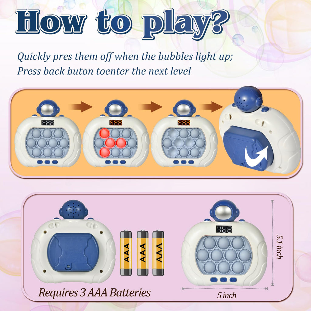 GAPER GO Pop Game Light Up Fidget Toy – Handheld Puzzle for Kids 3-12, Astronaut Design