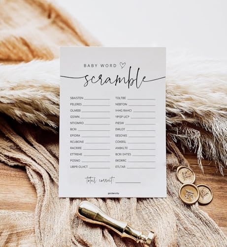 GardenCity 50 Baby Shower Word Scramble Game Cards – Gender Neutral Party Activity