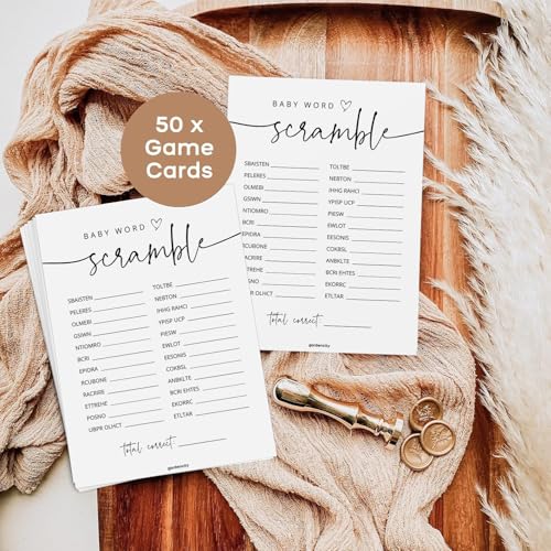 GardenCity 50 Baby Shower Word Scramble Game Cards – Gender Neutral Party Activity