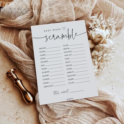GardenCity 50 Baby Shower Word Scramble Game Cards – Gender Neutral Party Activity