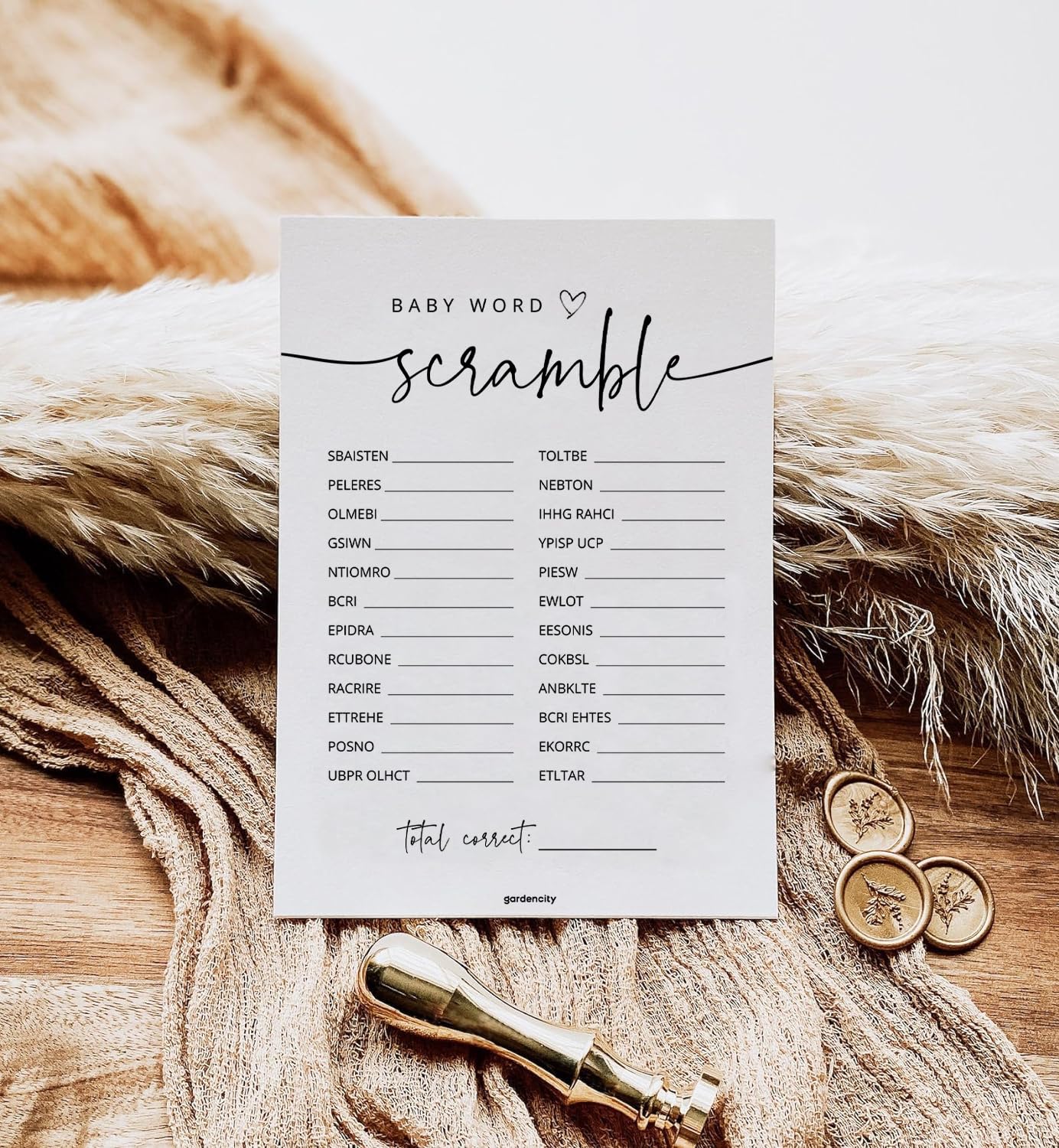 GardenCity 50 Baby Shower Word Scramble Game Cards – Gender Neutral Party Activity