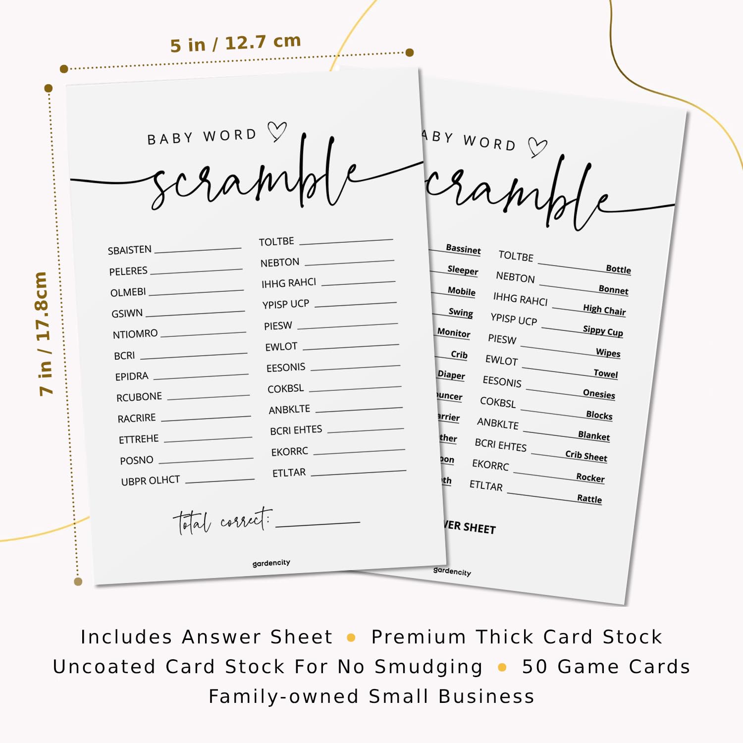 GardenCity 50 Baby Shower Word Scramble Game Cards – Gender Neutral Party Activity