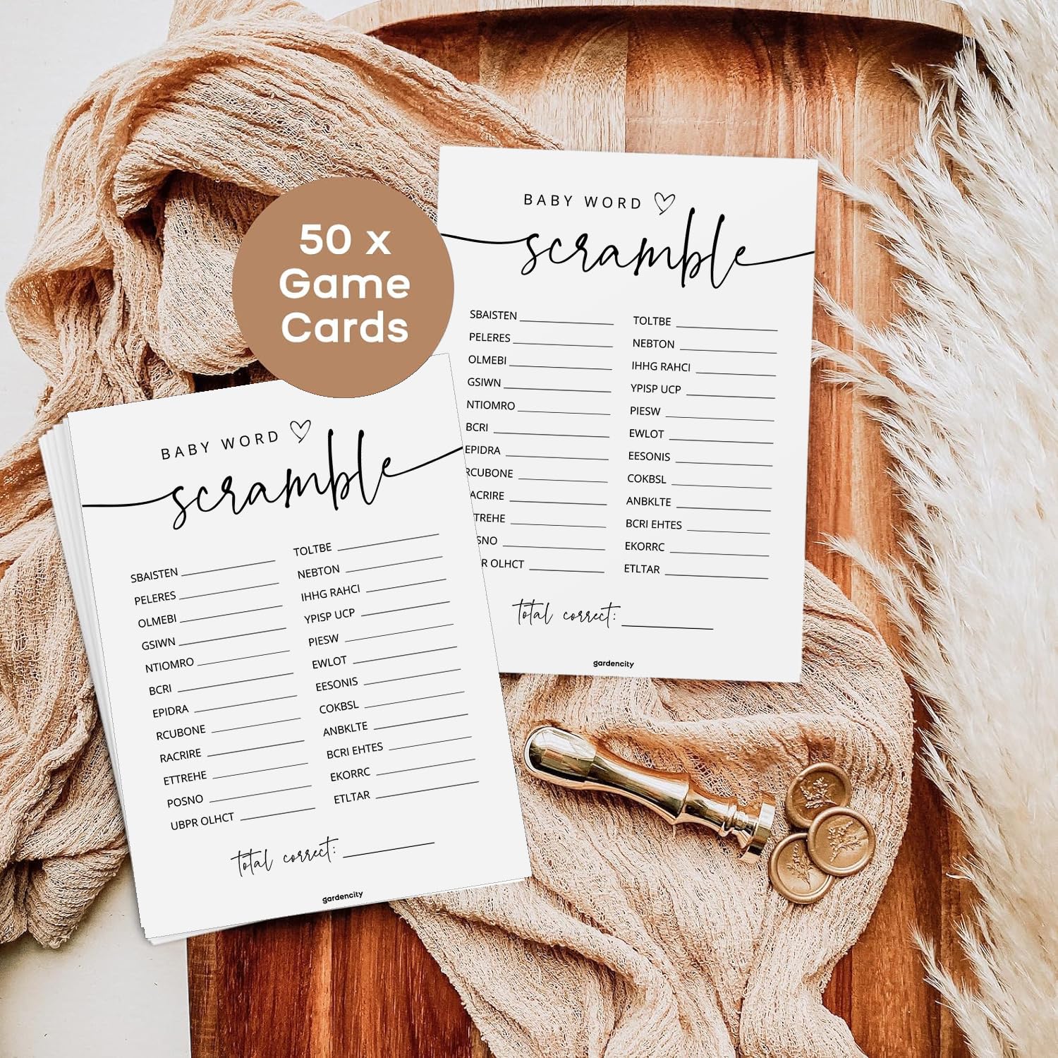 GardenCity 50 Baby Shower Word Scramble Game Cards – Gender Neutral Party Activity