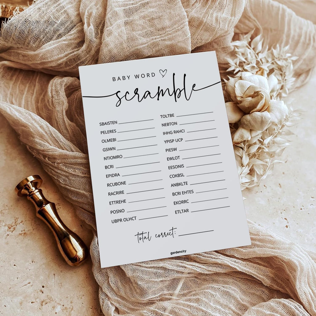 GardenCity 50 Baby Shower Word Scramble Game Cards – Gender Neutral Party Activity
