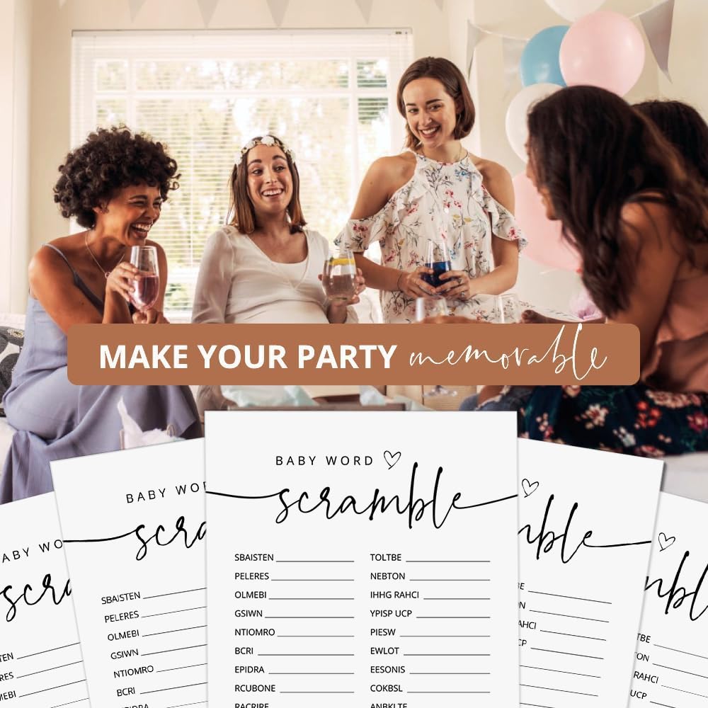 GardenCity 50 Baby Shower Word Scramble Game Cards – Gender Neutral Party Activity
