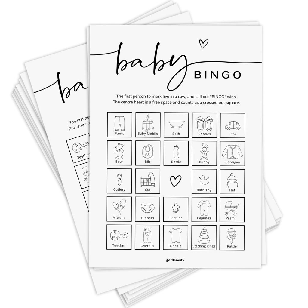 GardenCity Baby Shower Bingo – 50 Unique Pre-Filled Cards, Pink Minimalist Design, Two Ways to Play
