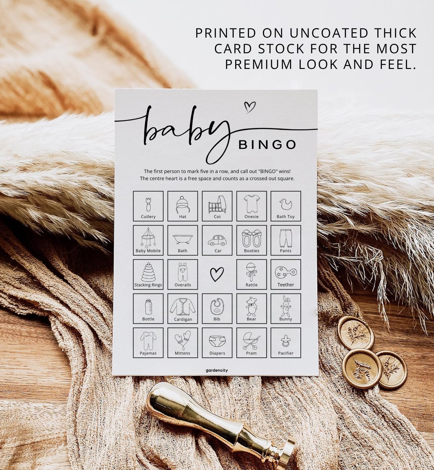 GardenCity Baby Shower Bingo – 50 Unique Pre-Filled Cards, Pink Minimalist Design, Two Ways to Play