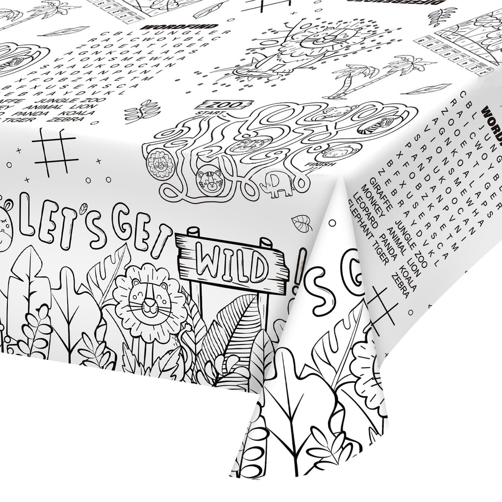 Gatherfun 2-Pack Safari Jungle Coloring Tablecloth – Interactive Activity Paper Table Cover for Kids