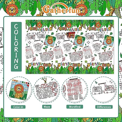 Gatherfun 2-Pack Safari Jungle Coloring Tablecloth – Interactive Activity Paper Table Cover for Kids